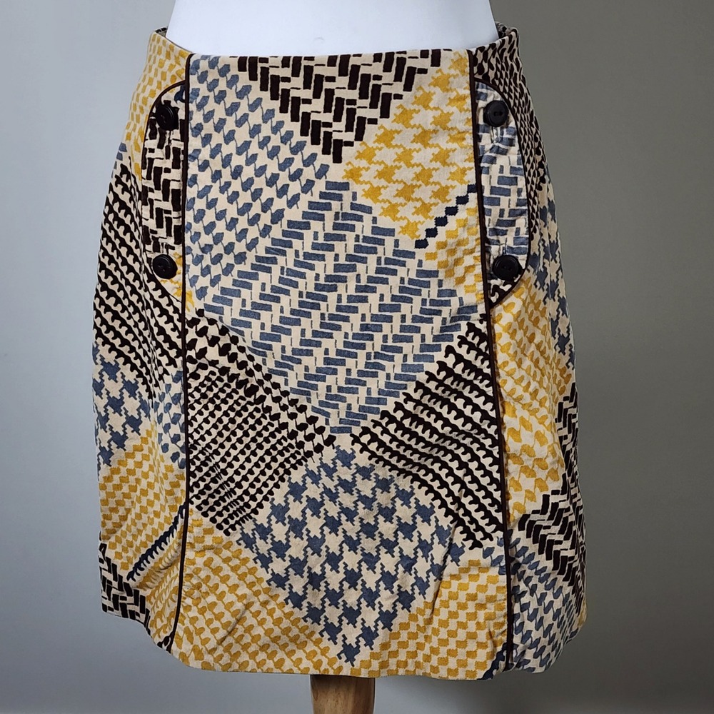 Maeve Patchwork Pencil Skirt Womens 4 Multicolor Houndstooth Geometric Mod Retro